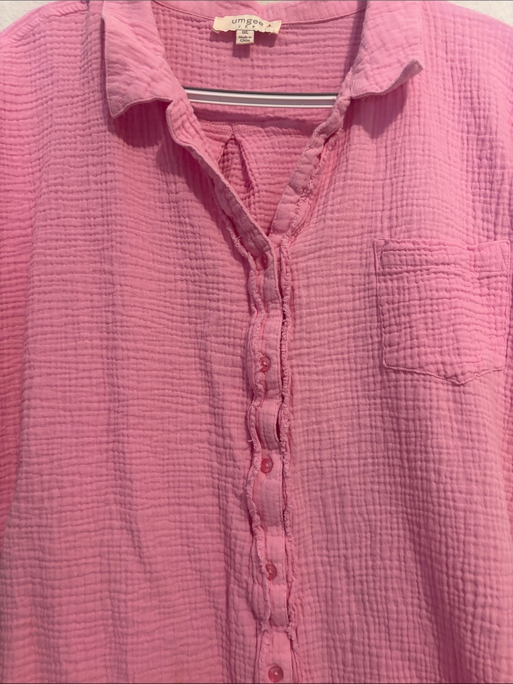 Women's Pink Button-Front Gauze Shirt - 100% cotton mini dress 1X - Picture 5 of 5